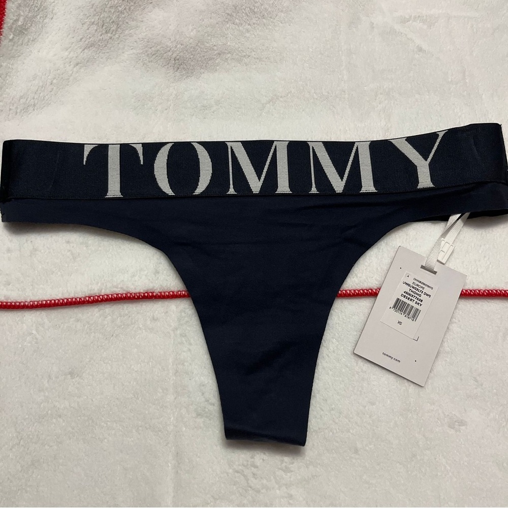 Tommy Hilfiger Navy Thong with Logo Waistband